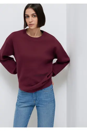 Bisiklet Yaka Bordo Basic Sweatshirt 1610198-70415-Bordo - MAVI (1)