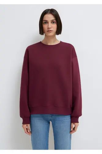 Bisiklet Yaka Bordo Basic Sweatshirt 1610198-70415-Bordo - 3