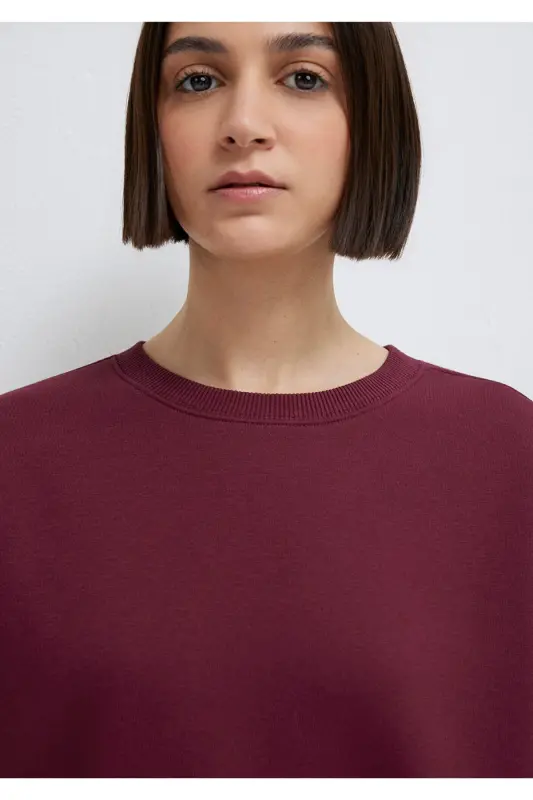 Bisiklet Yaka Bordo Basic Sweatshirt 1610198-70415-Bordo - 6