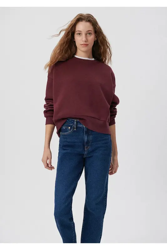 Bisiklet Yaka Bordo Sweatshirt 8816126-71880-Bordo - MAVI