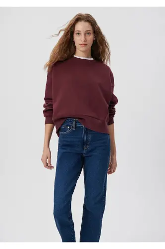 Bisiklet Yaka Bordo Sweatshirt 8816126-71880-Bordo - 1