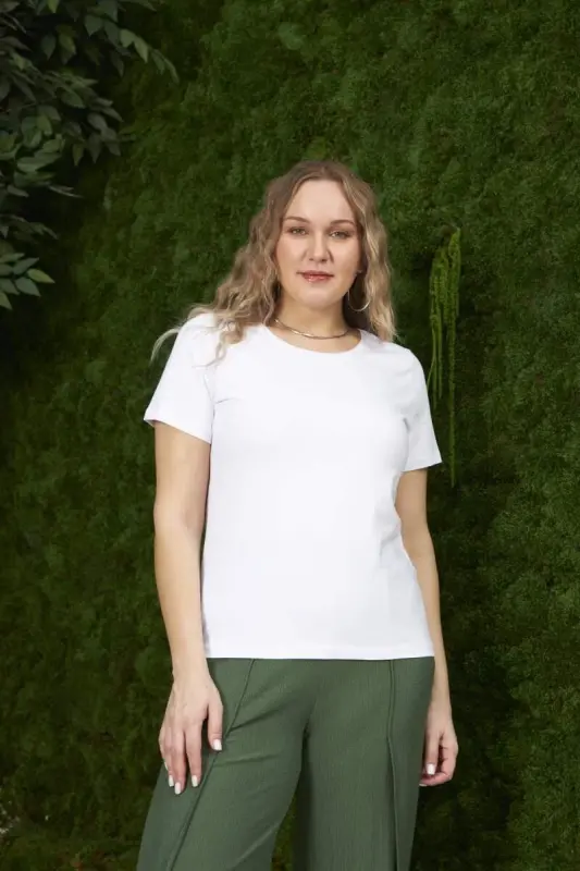 Bisiklet Yaka Büyük Beden Beyaz Tişört - BÜYÜKBEDENIZ