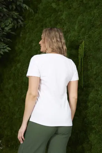 Bisiklet Yaka Büyük Beden Beyaz Tişört - 6