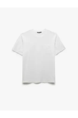 Bisiklet Yaka Cepli Regular Fit Pamuklu Kısa Kollu Erkek Basic Tişört-Beyaz - 1