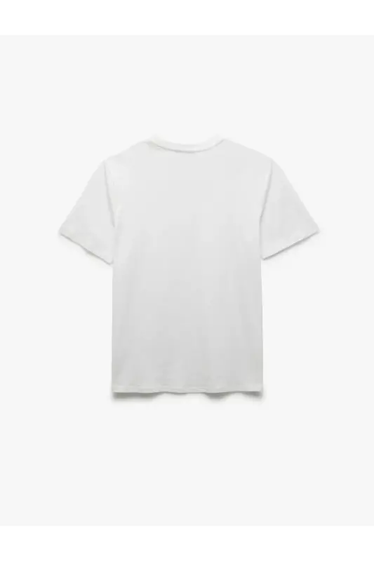 Bisiklet Yaka Cepli Regular Fit Pamuklu Kısa Kollu Erkek Basic Tişört-Beyaz - 2