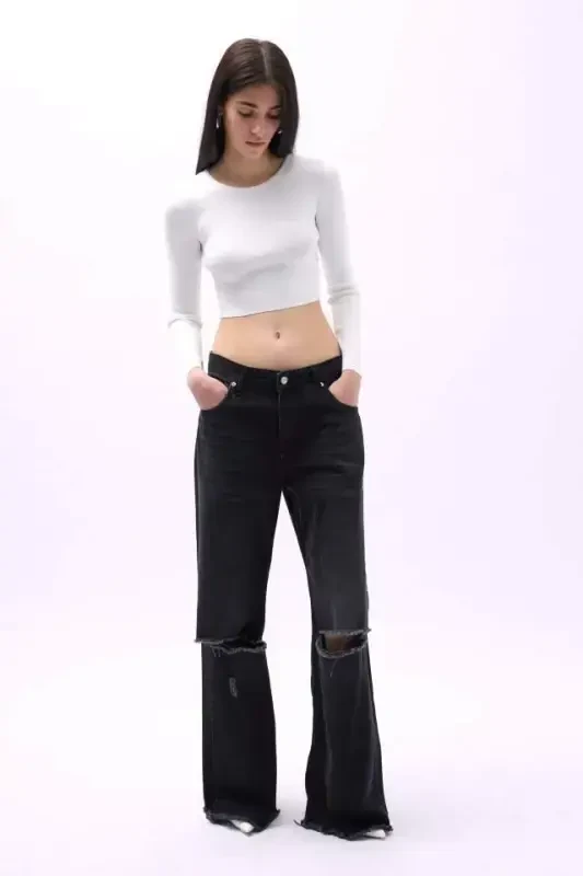 Bisiklet Yaka Dokulu Crop - 4