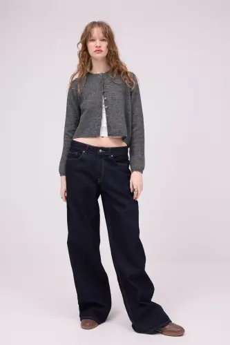 Bisiklet Yaka Düğmeli Triko Hırka H3364-A10-Antrasit - 1