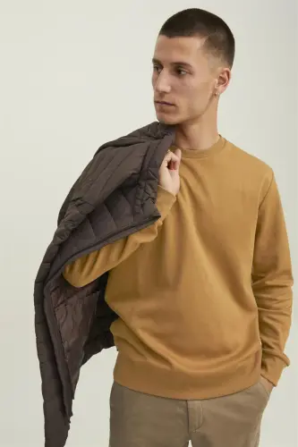 Bisiklet Yaka Düz Renk Sweatshirt-Rubber - 3