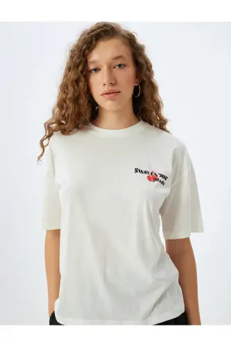 Bisiklet Yaka Ekru Kadın T-Shirt 5SAL10124IK - Ekru - KOTON (1)