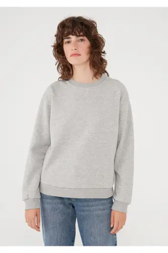 Bisiklet Yaka Gri Basic Sweatshirt 1611770-34686-Gri - 3