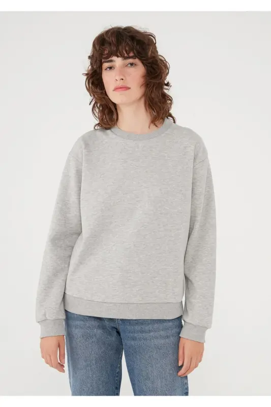 Bisiklet Yaka Gri Basic Sweatshirt 1611770-34686-Gri - 3