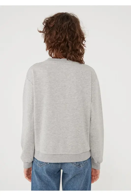 Bisiklet Yaka Gri Basic Sweatshirt 1611770-34686-Gri - 4