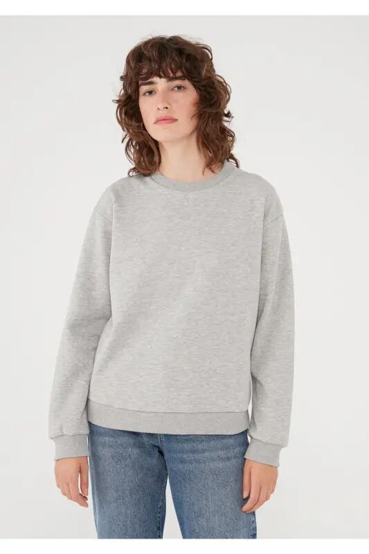 Bisiklet Yaka Gri Sweatshirt 8816126-34686 - Gri-34686 - 3