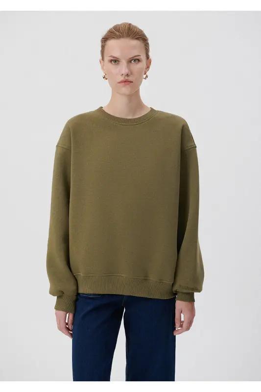 Bisiklet Yaka Haki Basic Sweatshirt 1610198-71547-Yeşil - 3