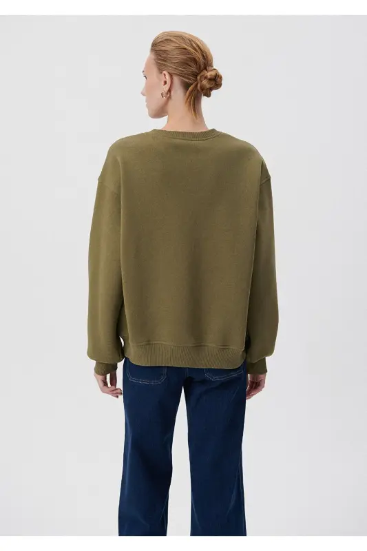 Bisiklet Yaka Haki Basic Sweatshirt 1610198-71547-Yeşil - 4