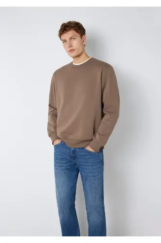 Bisiklet Yaka Kahverengi Basic Sweatshirt 0S10276-87875-Kahverengi - 3