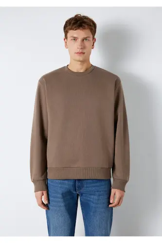 Bisiklet Yaka Kahverengi Basic Sweatshirt 0S10276-87875-Kahverengi - 4