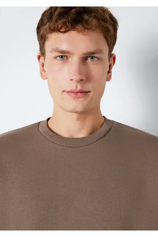 Bisiklet Yaka Kahverengi Basic Sweatshirt 0S10276-87875-Kahverengi - 7