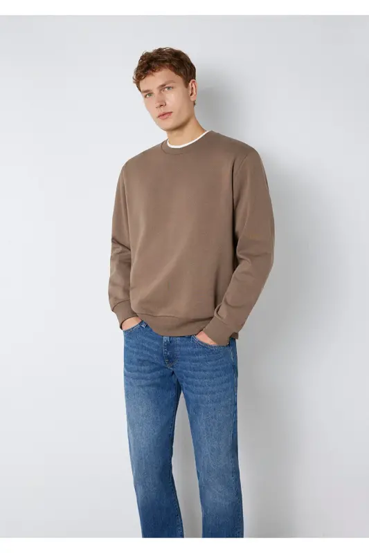 Bisiklet Yaka Kahverengi Basic Sweatshirt 0S10276-87875-Kahverengi - 3