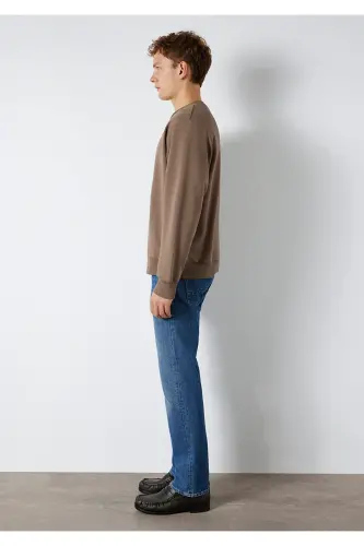 Bisiklet Yaka Kahverengi Basic Sweatshirt 0S10276-87875-Kahverengi - 5