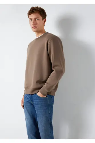 Bisiklet Yaka Kahverengi Basic Sweatshirt 0S10276-87875 - Kahverengi 