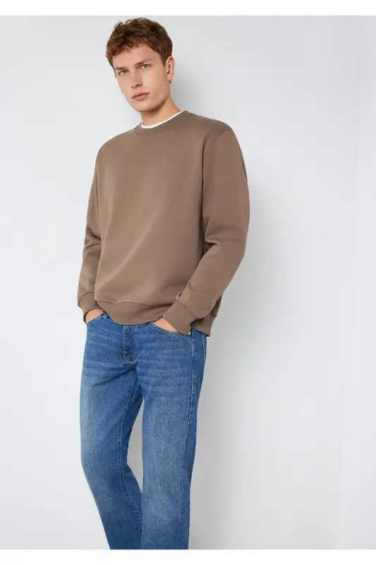 Bisiklet Yaka Kahverengi Basic Sweatshirt 0S10276-87875 - Kahverengi - 2