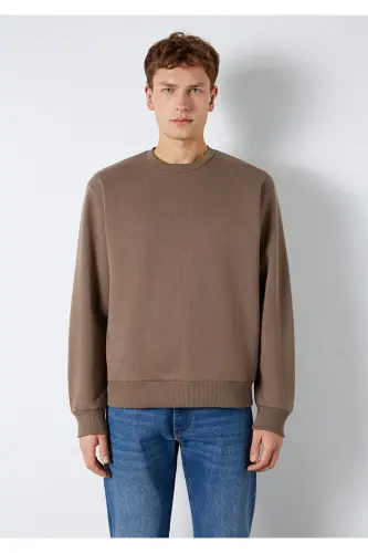 Bisiklet Yaka Kahverengi Basic Sweatshirt 0S10276-87875 - Kahverengi - 4