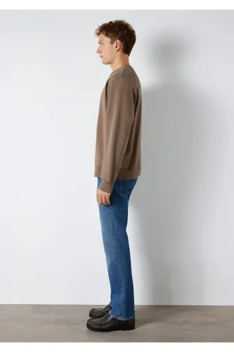 Bisiklet Yaka Kahverengi Basic Sweatshirt 0S10276-87875 - Kahverengi - 5