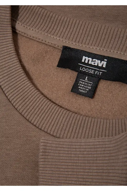 Bisiklet Yaka Kahverengi Basic Sweatshirt 0S10276-87875 - Kahverengi - 8