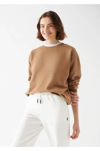 Bisiklet Yaka Kahverengi Basic Sweatshirt 1610198-71575-Kahverengi - MAVI (1)