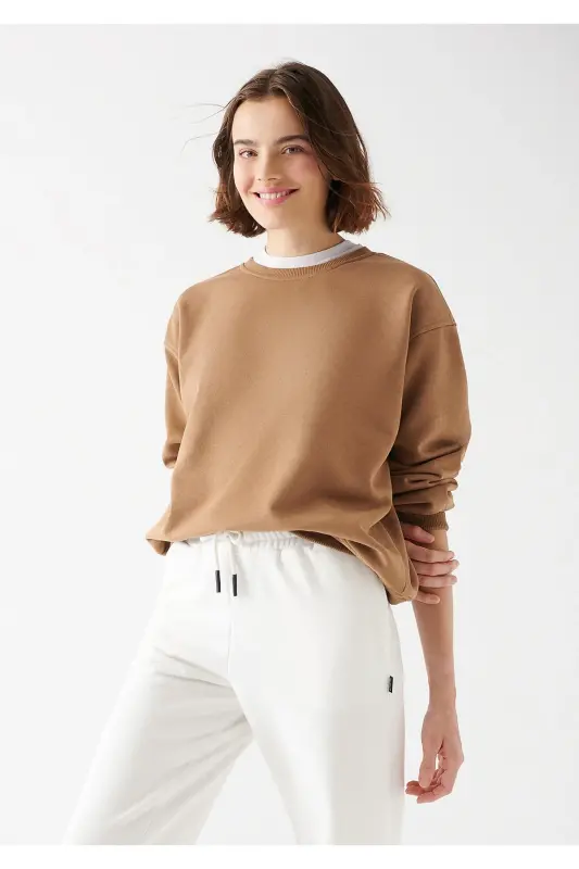 Bisiklet Yaka Kahverengi Basic Sweatshirt 1610198-71575-Kahverengi - 2