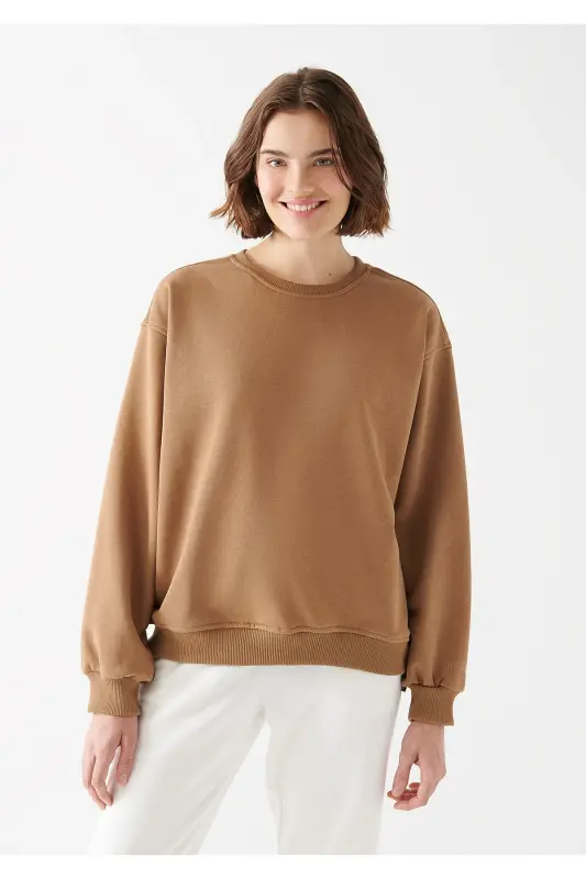 Bisiklet Yaka Kahverengi Basic Sweatshirt 1610198-71575-Kahverengi - 3