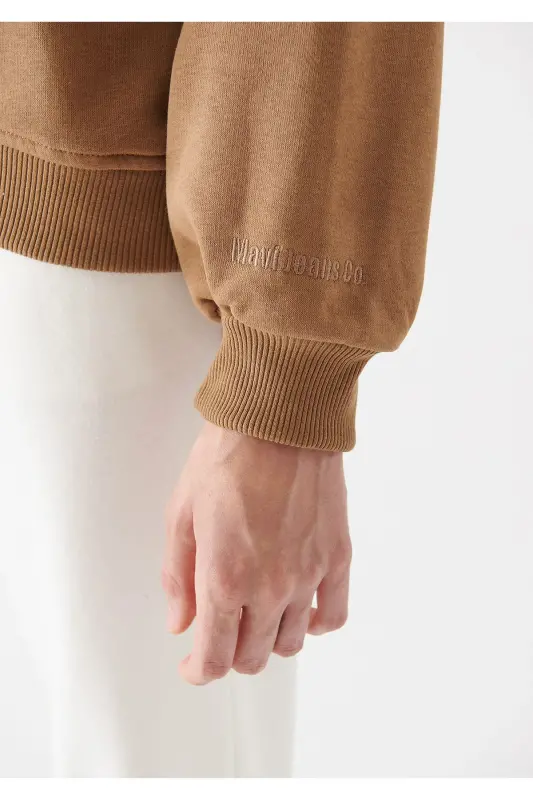 Bisiklet Yaka Kahverengi Basic Sweatshirt 1610198-71575-Kahverengi - 5