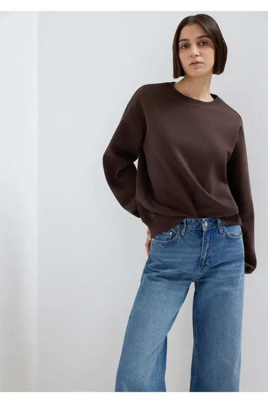 Bisiklet Yaka Kahverengi Sweatshirt 1610198-70240-Kahverengi - 2