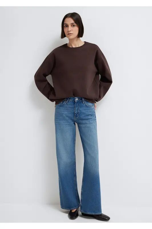 Bisiklet Yaka Kahverengi Sweatshirt 1610198-70240 - Kahverengi - Mavi