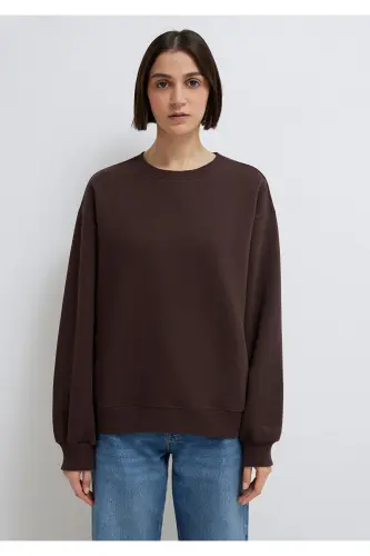 Bisiklet Yaka Kahverengi Sweatshirt 1610198-70240 - Kahverengi - 3