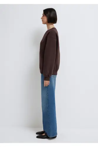 Bisiklet Yaka Kahverengi Sweatshirt 1610198-70240 - Kahverengi - 4