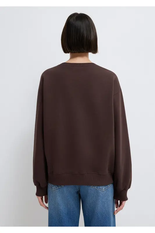 Bisiklet Yaka Kahverengi Sweatshirt 1610198-70240 - Kahverengi - 5