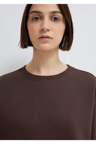 Bisiklet Yaka Kahverengi Sweatshirt 1610198-70240 - Kahverengi - 6