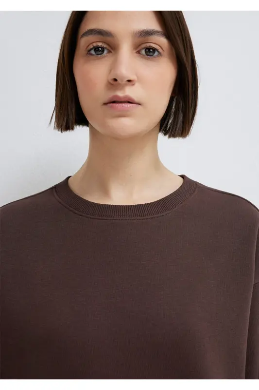 Bisiklet Yaka Kahverengi Sweatshirt 1610198-70240 - Kahverengi - 6