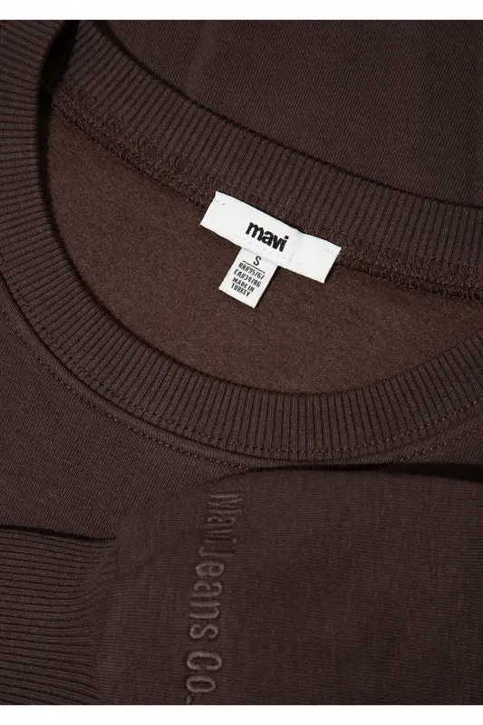 Bisiklet Yaka Kahverengi Sweatshirt 1610198-70240 - Kahverengi - 8