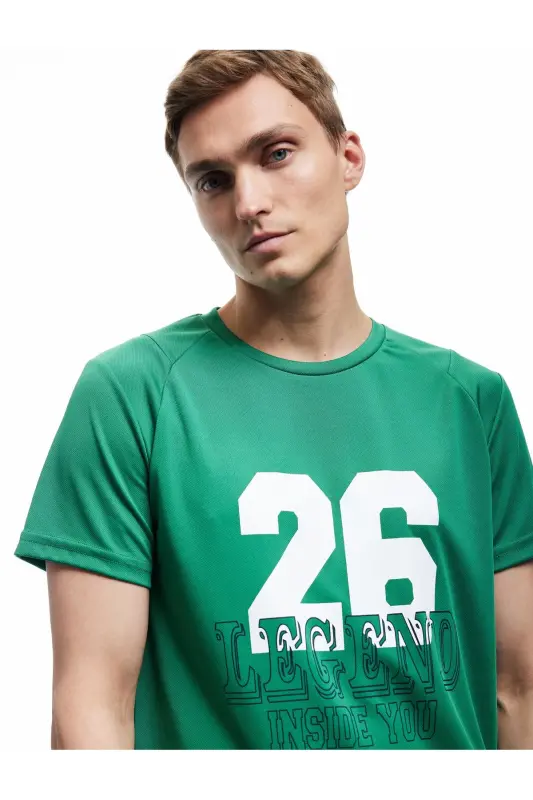 Bisiklet Yaka Kısa Kollu Baskılı Oversize Spor Tişört - Yeşil - 2