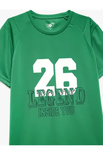 Bisiklet Yaka Kısa Kollu Baskılı Oversize Spor Tişört - Yeşil - 5