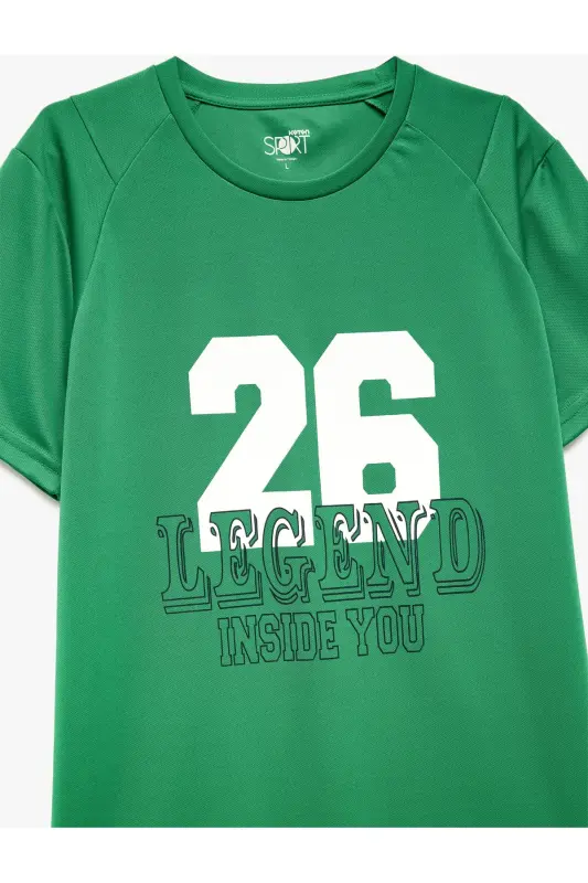 Bisiklet Yaka Kısa Kollu Baskılı Oversize Spor Tişört - Yeşil - 5
