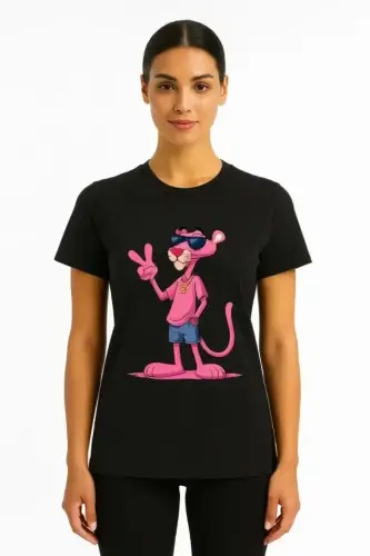 Bisiklet Yaka Kısa Kollu Baskılı T-shirt - Siyah - BÜYÜKBEDENIZ (1)