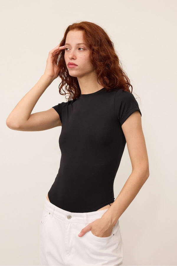 Bisiklet Yaka Kısa Kollu Bodysuit Z24-0043-H8 - Siyah - 2