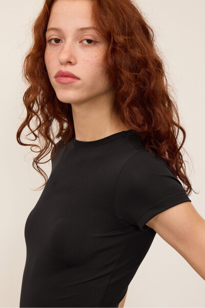 Bisiklet Yaka Kısa Kollu Bodysuit Z24-0043-H8 - Siyah - 3