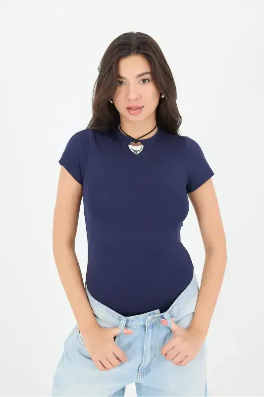 Bisiklet Yaka Kısa Kollu Bodysuit Z24-0043-H8-Laci - 6