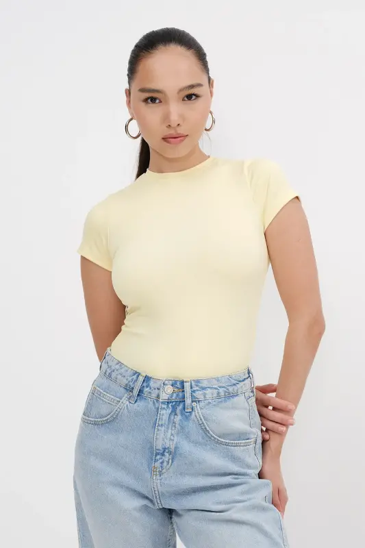 Bisiklet Yaka Kısa Kollu Bodysuit Z24-0043-H8-Y.Sarı - ADDAX