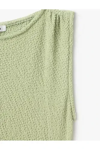 Bisiklet Yaka Kolsuz Slim Fit Dokulu Drapeli Uzun Elbise Bürümcük - 5